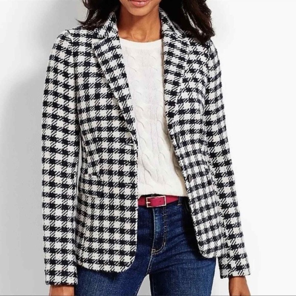 Talbots Jackets & Blazers - Talbots Blazer Womens 10 Black White Houndstooth Wool Blend Tweed Jacket office